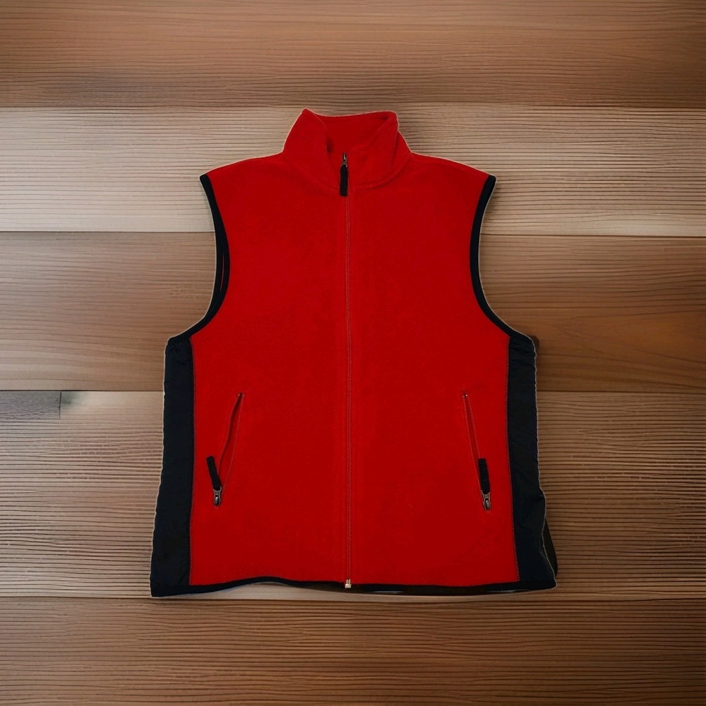 GAP Red Navy Fleece Full Zip Vest Mens Size‎ Large Zip Pockets / Rear Pocket
